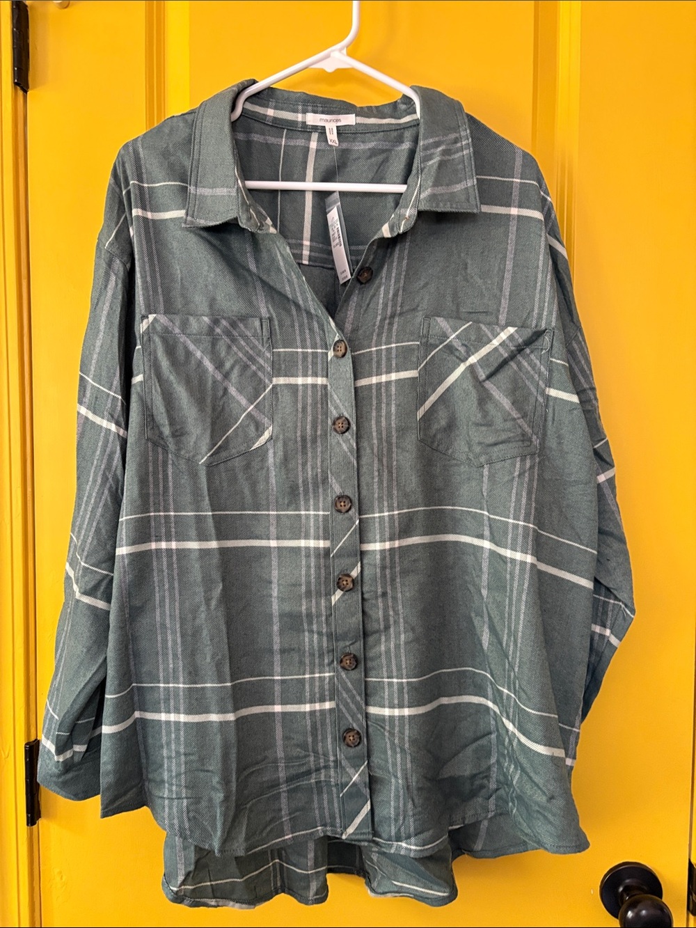 NWT Maurices Women Green Plaid Button-Up Shirt - Casual Long Sleeve